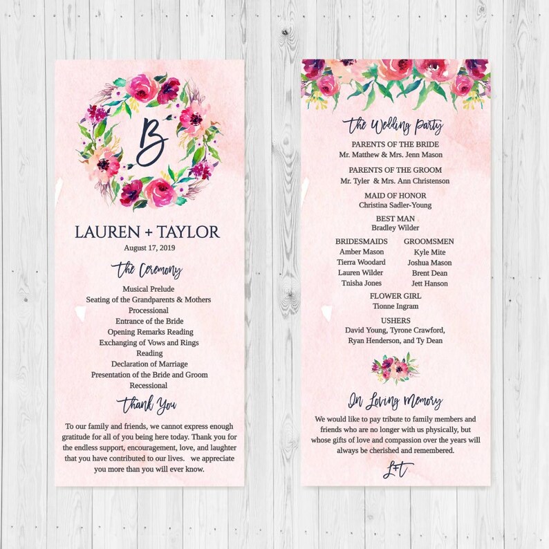 In loving memory wedding program information