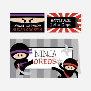 Ninja Kids Food Tent Cards Template - Food Place Cards, Food Tent Card Template, Buffet Cards Template, Food Labels Printable, Digital