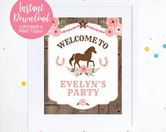 Horse Birthday Welcome Sign Horse, Birthday Party Welcome Sign, Printable Welcome Sign, Welcome To The Party Sign, Welcome Poster Sign