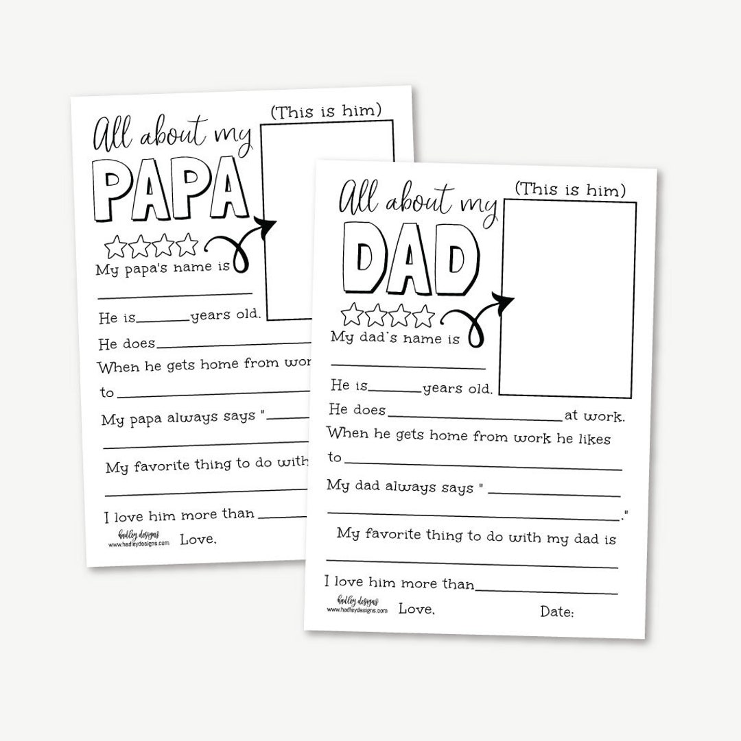 Father s Day Fill In Printable Fill In The Blank Fathers Etsy UK