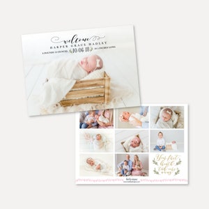 Elegant groen en gouden baby geboortekaartje sjabloon - Baby geboortekaartje teken, baby geboortekaart info afbeelding, hi baby PDF