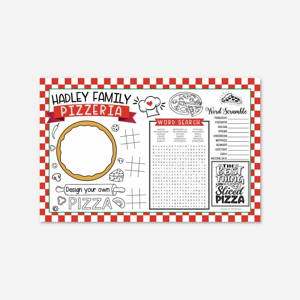 Pizza Party Placemat Editable Template, Pizza Party Coloring Page
