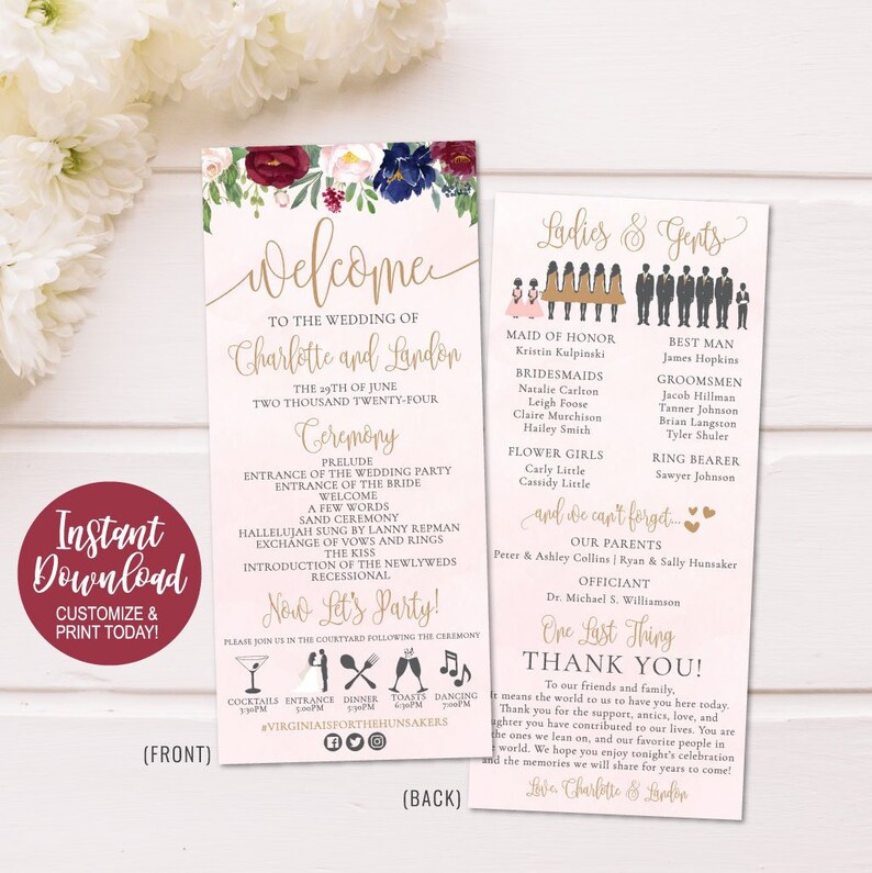 Wedding Ceremony Program Funny Printable Wedding Programs - Etsy