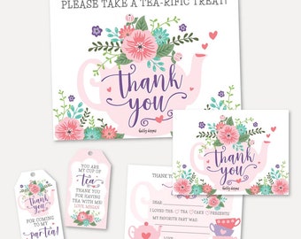 Printable Thank You Card For Kids, Birthday Thank You Tags, Kids Party Favors Sign, Tea Thank You Tag Printable, Custom Birthday Tags