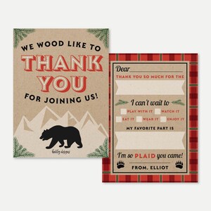 Lumberjack Kids Party vul de lege bedankkaart sjabloon in - Houthakker bedankt kaart Instant Download, houthakker bedankt note