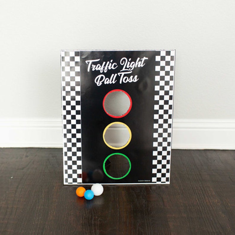 Race Car Bean Bag Toss Game, Traffic Light Corn Hole Ball Toss Template, DIY Printable Birthday Party Supplies, Outdoor Cornhole for Kids image 6