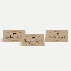 Modèle de cartes de lieu de mariage de calligraphie Kraft - marque-places réception de mariage, calligraphie de carte de lieu de mariage, PDF imprimable