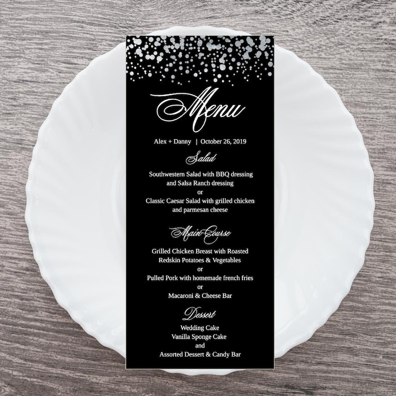 Wedding Menu Cheap Pdf Printable Wedding Menu Template Etsy