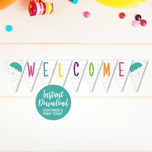 Banner Party Supplies, Editable PDF Instant Download, Printable Pennant Banner, Baby Shower Pennant Flags, Instant Download Pennant Banner