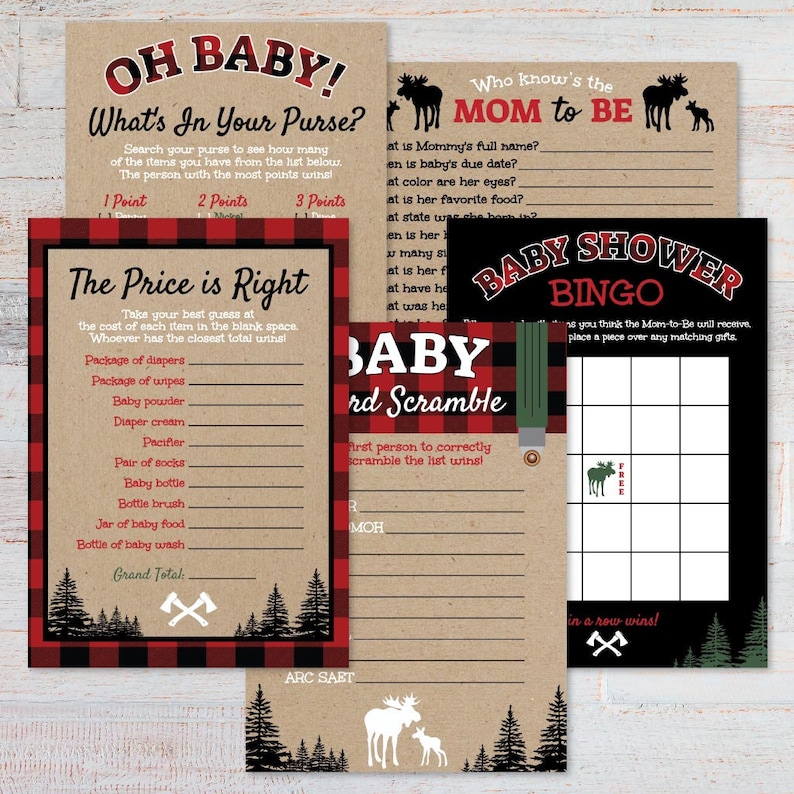 Lumberjack Baby Shower Game Set Templates Bingo Word - Etsy