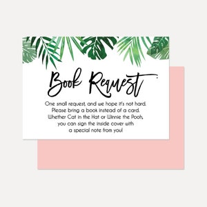 Tropische baby shower roze, baby shower boek aanvraag kaart, baby shower games afdrukbaar, baby shower boek aanvraag. Bewerk jezelf, doe-het-zelf