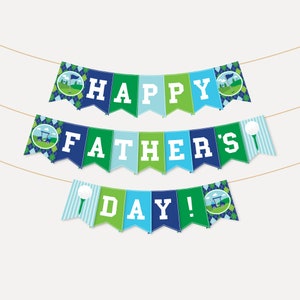 Modello stampabile di banner per la festa del papà felice, ghirlanda di stendardi con bandiera modificabile, decorazione da parete per lettere per feste di papà da golf, decorazione per la casa delle vacanze fai da te