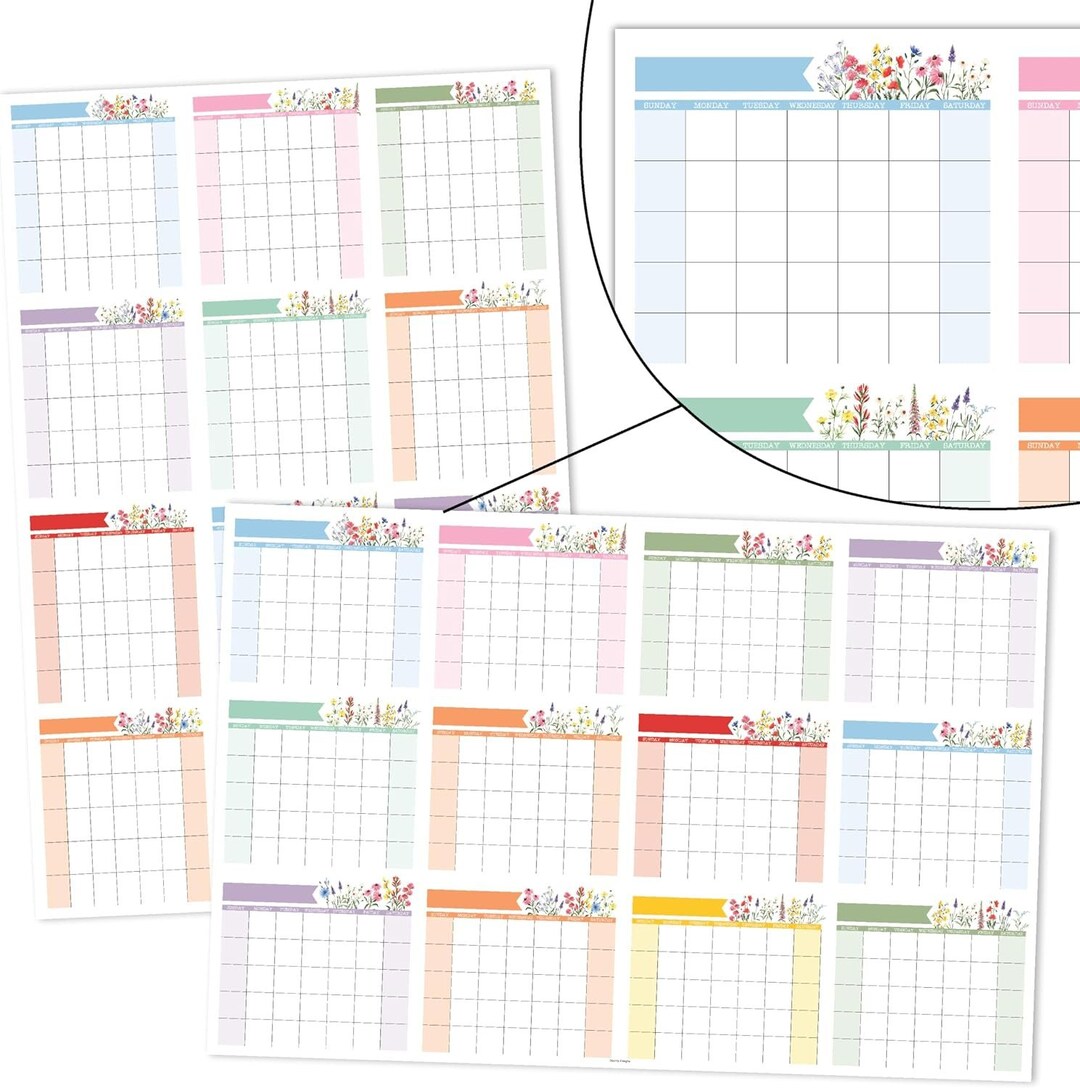 Floral 12 Month Dry Erase Calendar for Wall Large Calendar Whiteboard Wall, Large Wall Calendar