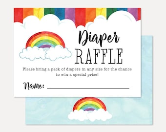 Rainbow Watercolor Baby Shower Diaper Raffle Card, Diaper Raffle Download, Raffle Printable, Raffle Template, Instant Download
