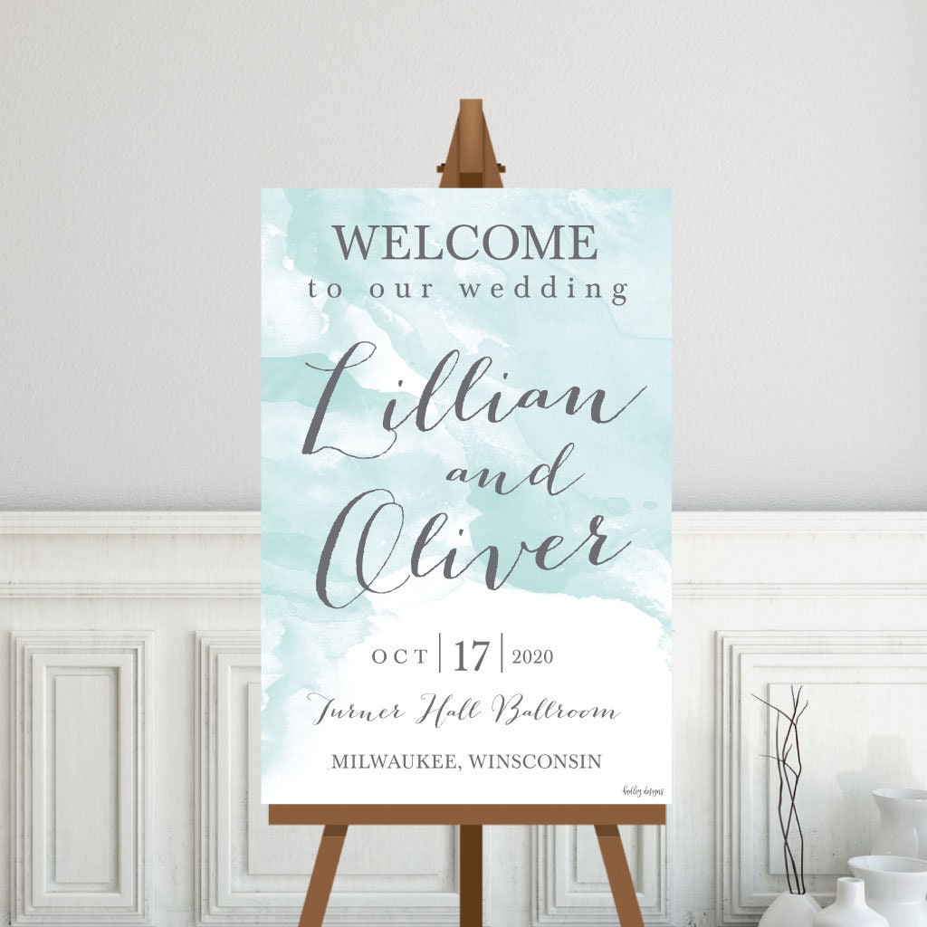 Teal Watercolor Splash Wedding Welcome Sign Template - Welcome Sign for ...