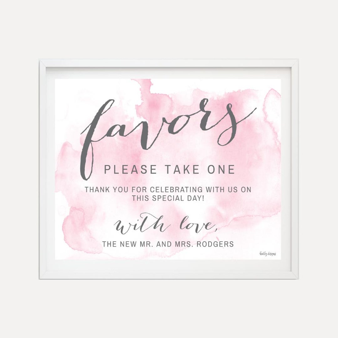 Pink Watercolor Splash Wedding Favors Sign Template - Wedding Favor ...