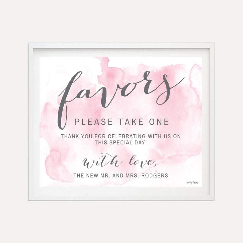 Pink Watercolor Splash Wedding Favors Sign Template - Wedding Favor ...