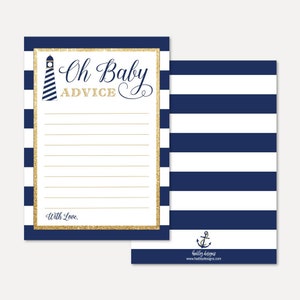 Nautische baby shower advies kaartsjabloon - woorden van wijsheid kaart voor babyshower, advieskaarten babyshower, adviesdouche