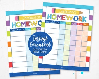 printing for homework Homework Template, Homeschool Checklist Student, Editable Planner Printable, Printable Weekly To Do, Week At A Glance Insert, Editable, DIY