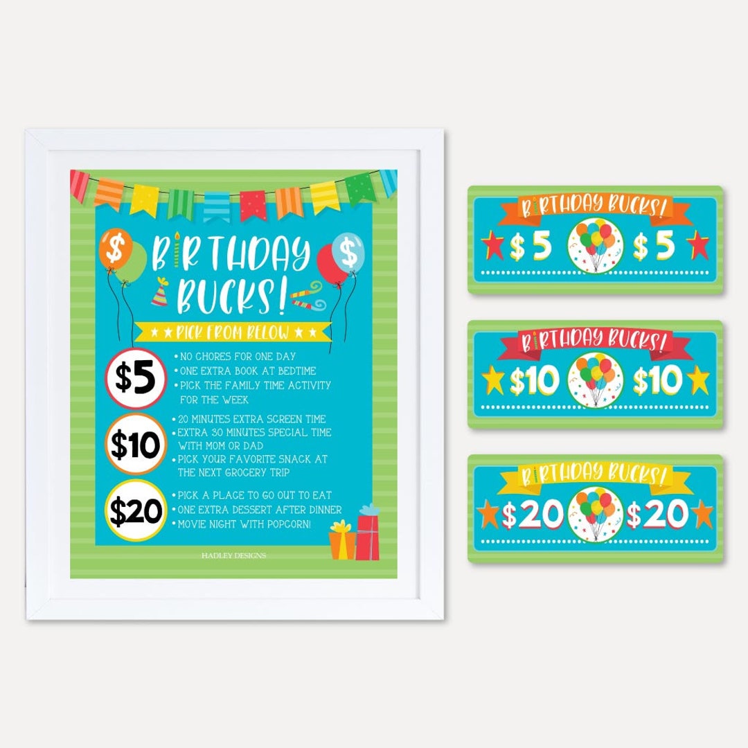 Birthday Bucks Printable, Editable Kids Money Bill and Personalized