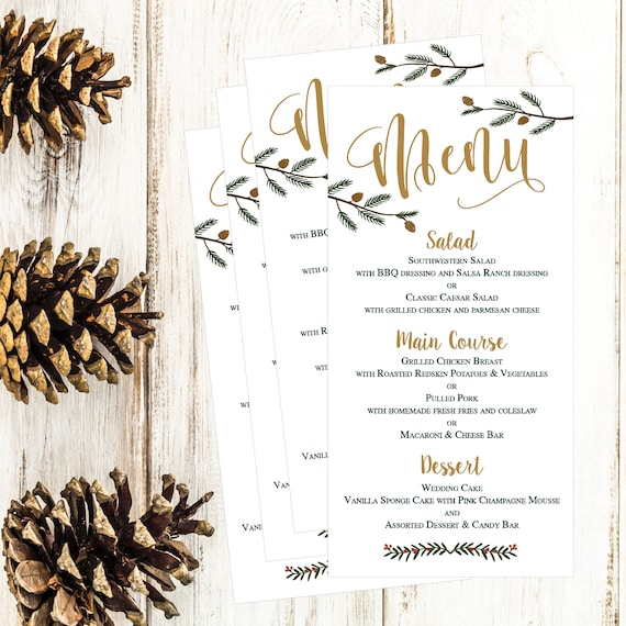 christmas holiday winter wedding party menu template modern etsy