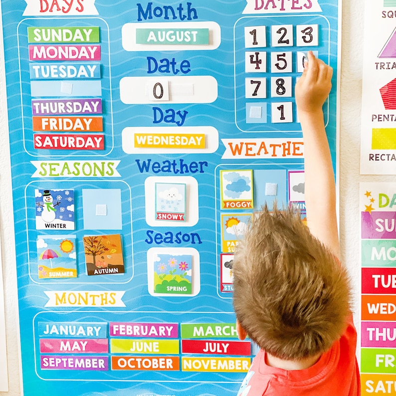 Large All about today poster for kids classrooms, teach kids how to know the dates, what the different weather is, kids are happy to be using these posters, month date, day, weather, season