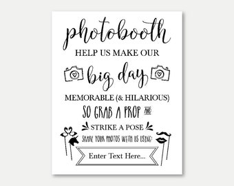 Photobooth Wedding Hashtag Sign, Rustic Printable Reception Party Signage Decor, Grab a Prop, Strike a Pose,  DIY Instant Download Template
