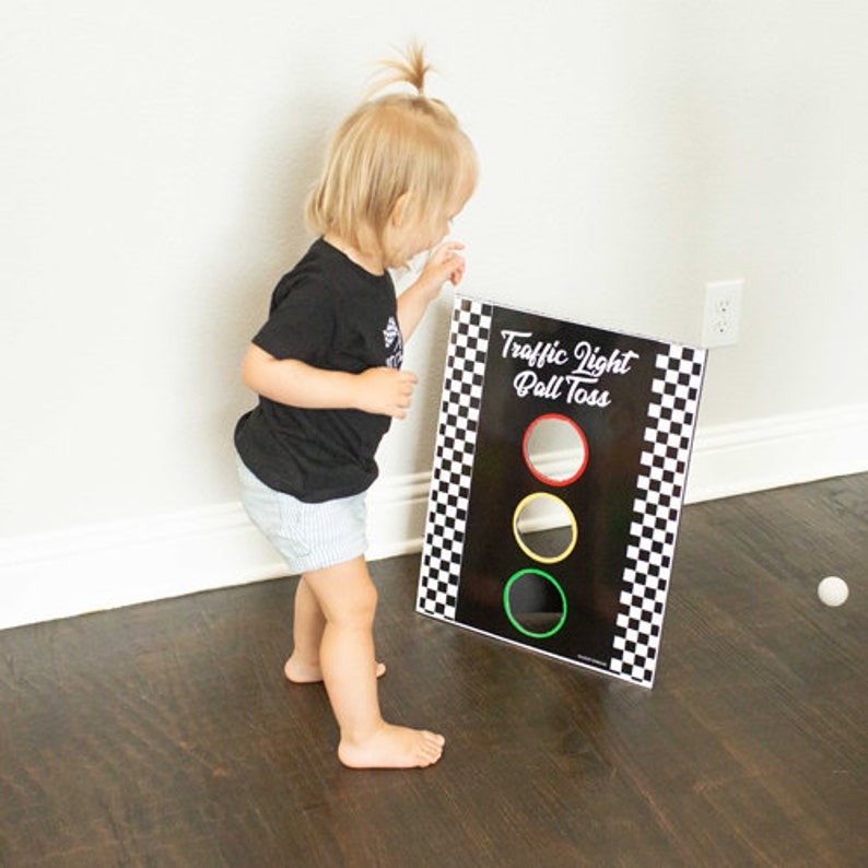 Race Car Bean Bag Toss Game, Traffic Light Corn Hole Ball Toss Template, DIY Printable Birthday Party Supplies, Outdoor Cornhole for Kids image 3