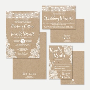 Kraft Lace Rustikale Hochzeitseinladung, Antwort und Details Set Vorlagen - Hochzeitseinladungen mit Antwort enthalten, Karten billig, Kit Online