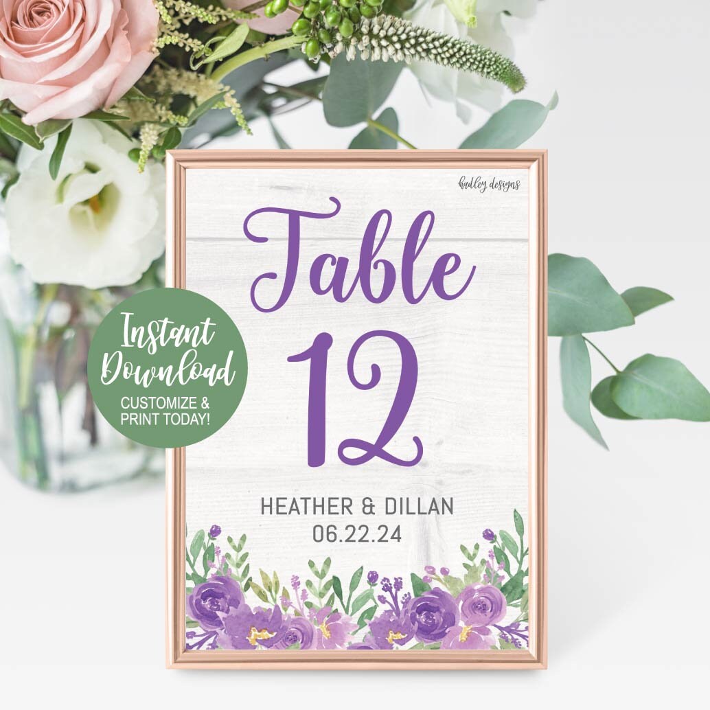 Printable Table Numbers for Wedding Reception, Editable Table Numbers ...