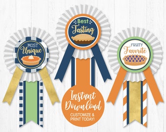 Editable Pie Baking Contest Award Ribbon Set, Printable Pie Eating Award for Pie Bake-Off Champion, Best Tasting Award Apple or Pumpkin Pie