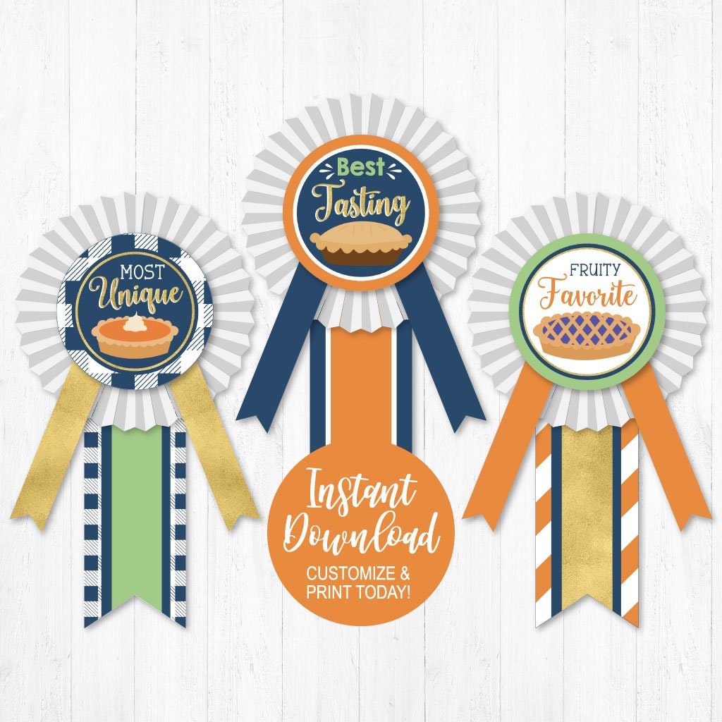 Editable Pie Baking Contest Award Ribbon Set Printable Pie Etsy