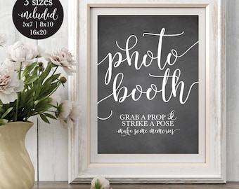 Chalkboard Printable Wedding Photobooth Sign, Rustic Chalk Reception Party Decor, Grab a Prop, Strike a Pose,  DIY Instant Download Template