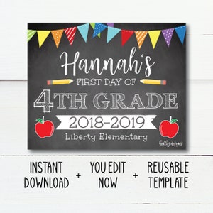 First Day of School Instant Download | FIrst Day of School Prop Sign | Printable Back to School Sign | Editable First Day of School Sign