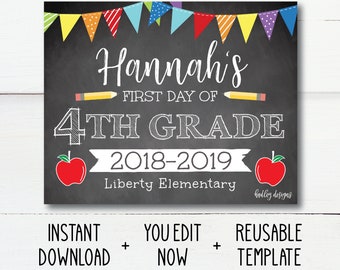 First Day of School Instant Download | FIrst Day of School Prop Sign | Printable Back to School Sign | Editable First Day of School Sign