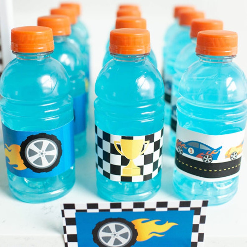 Race Car Water Bottle Labels Template Checkered Flag Water | Etsy
