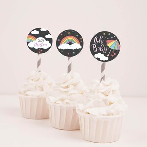 Rainbow Baby Shower Cupcake Toppers Template -Baby Shower Cupcake Decoration, Printable Cupcake Topper, Party Cupcake Topper