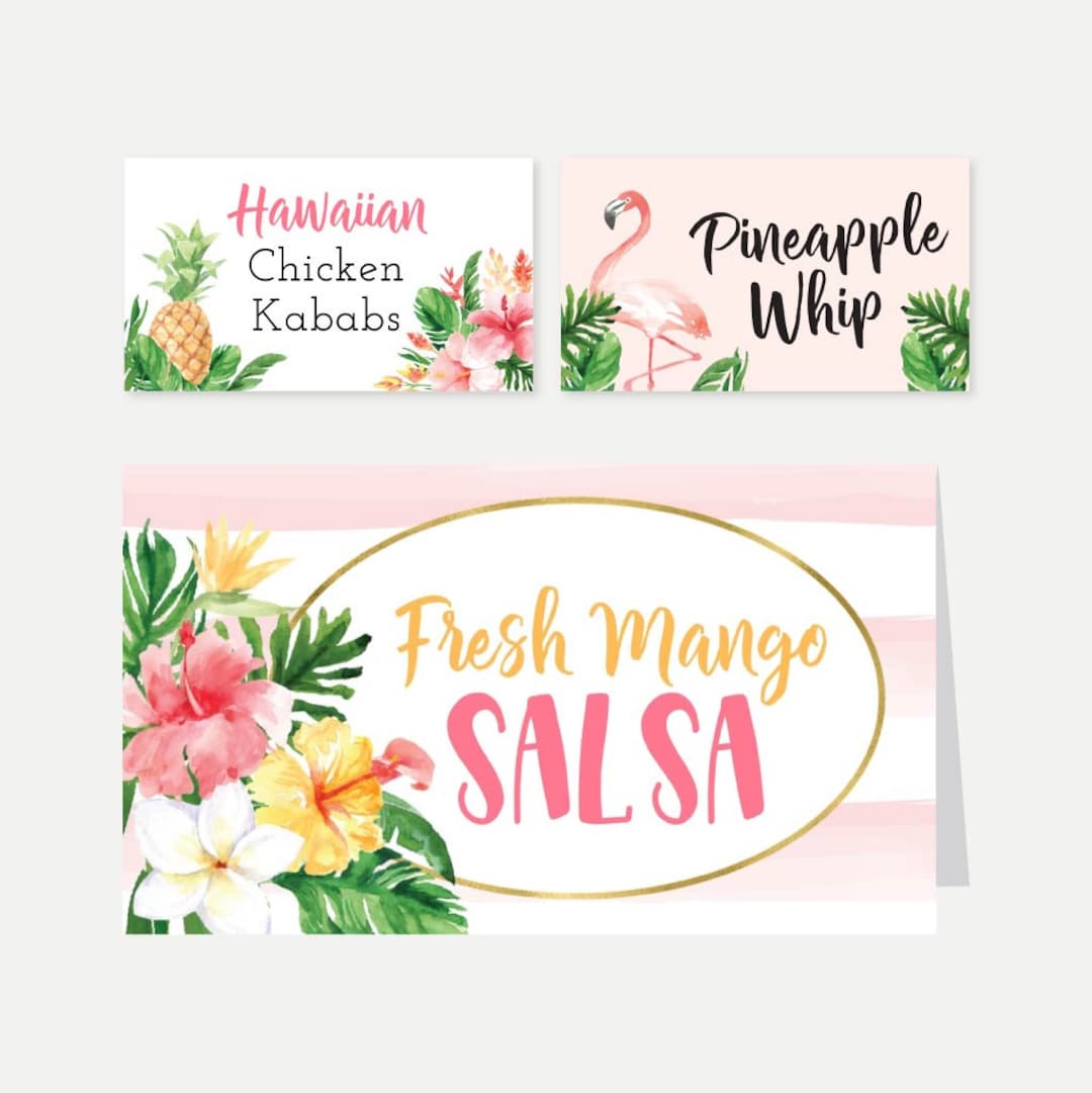 Tropical Kids Party Food Tent Cards Template - Food Place Card, Food ...