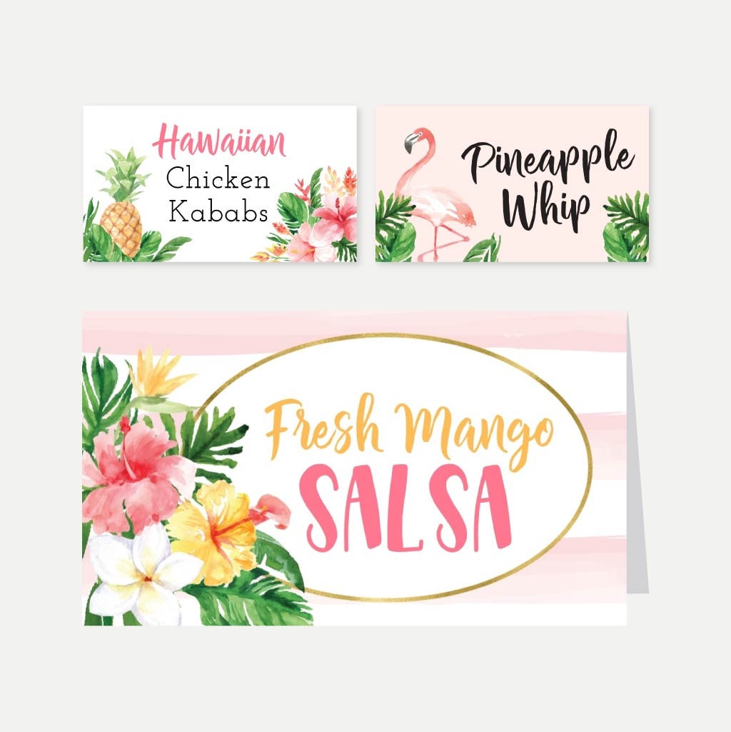 Tropical Kids Party Food Tent Cards Template Food Place Etsy