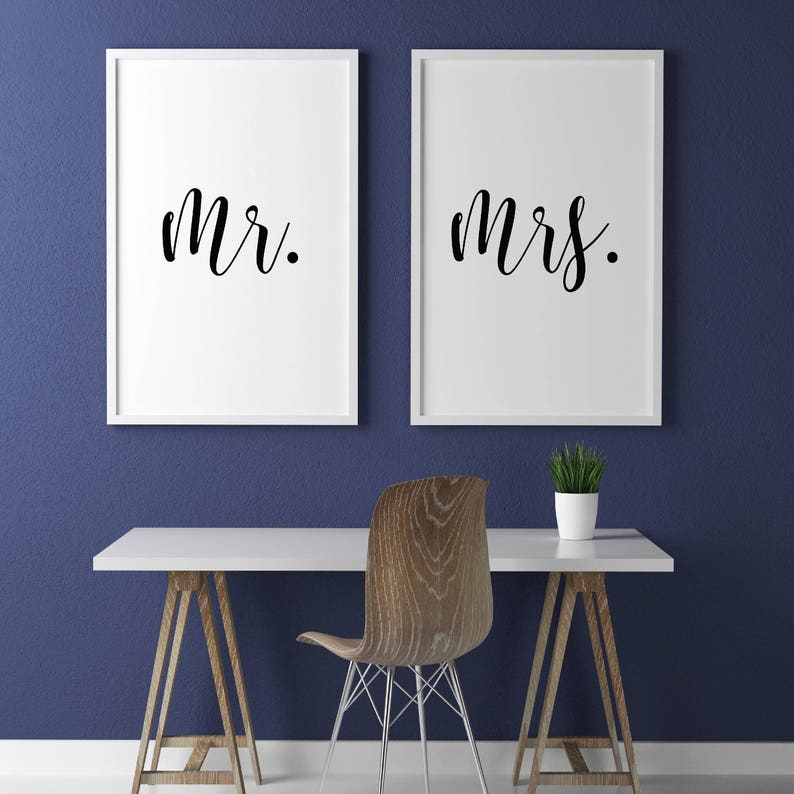 Mr. and Mrs. Printable Sign Set, Minimalist Rustic Wall Art, Love ...