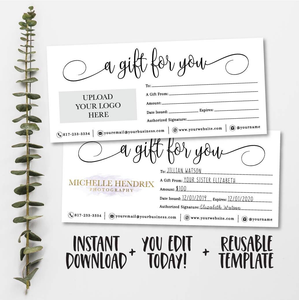 Editable Custom Gift Certificate, A Gift for You Template, Editable ...