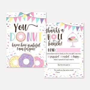 Donut Kids Party Vul de lege bedankkaartsjabloon in - Vul de lege bedankkaart in, kinderen vullen in, vul de notitie in, Hadley Designs