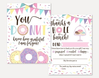 Donut Kids Party Fill In The Blank Thank You Card Template - Fill In The Blank Thank You Card, Kids Fill In, Fill In Note, Hadley Designs