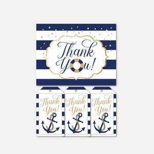 Nautische baby shower bedankkaart en gunsttag-sjablonen - gunsttagbundel, bedankkaart en gunsttagbundel, dank