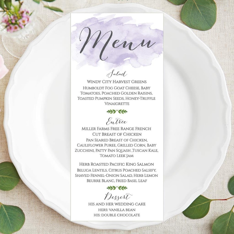 Wedding Menu Cheap PDF Printable Wedding Menu Template Etsy
