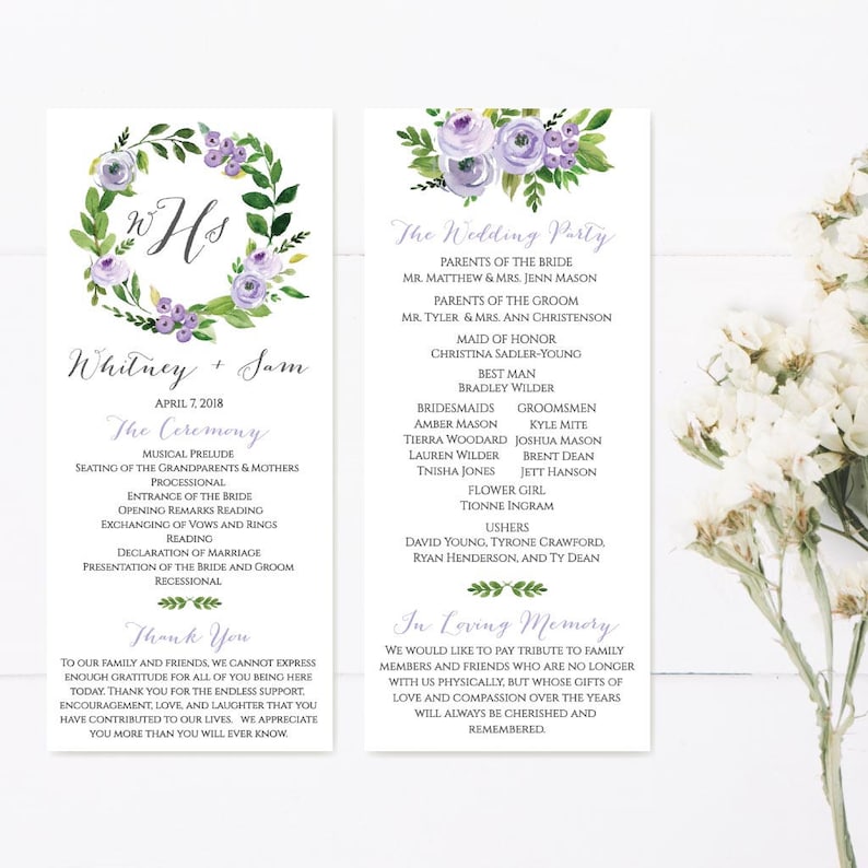 Wedding Program Thank You Messages Wedding Programs Online Etsy