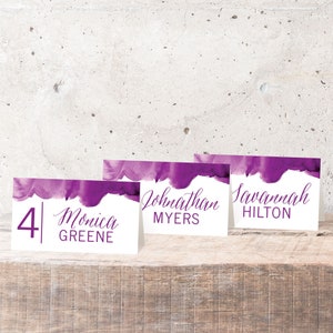 Purple Watercolor Wedding Place Cards Template Place Cards Wedding Reception, Wedding Place Card ...