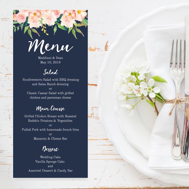 Menu Card Template Wedding Menu Template with Name Wedding Menu Cards Download Printable Wedding Menu Template Wedding Menu Cheap PDF