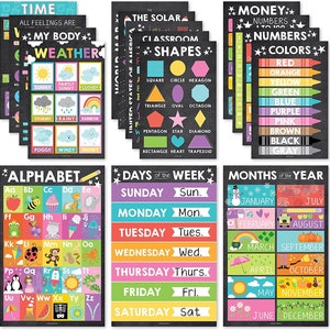 16 carteles educativos coloridos para niños pequeños: carteles de aprendizaje para preescolares de 1 a 3 años, material de educación en el hogar para jardín de infantes