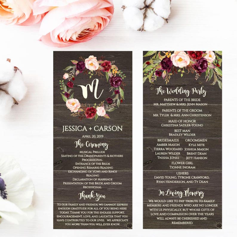 Printable Wedding Programs Download Wedding Program Downloadable Template Wedding Program Thank You Ideas Wedding Program Layout Design